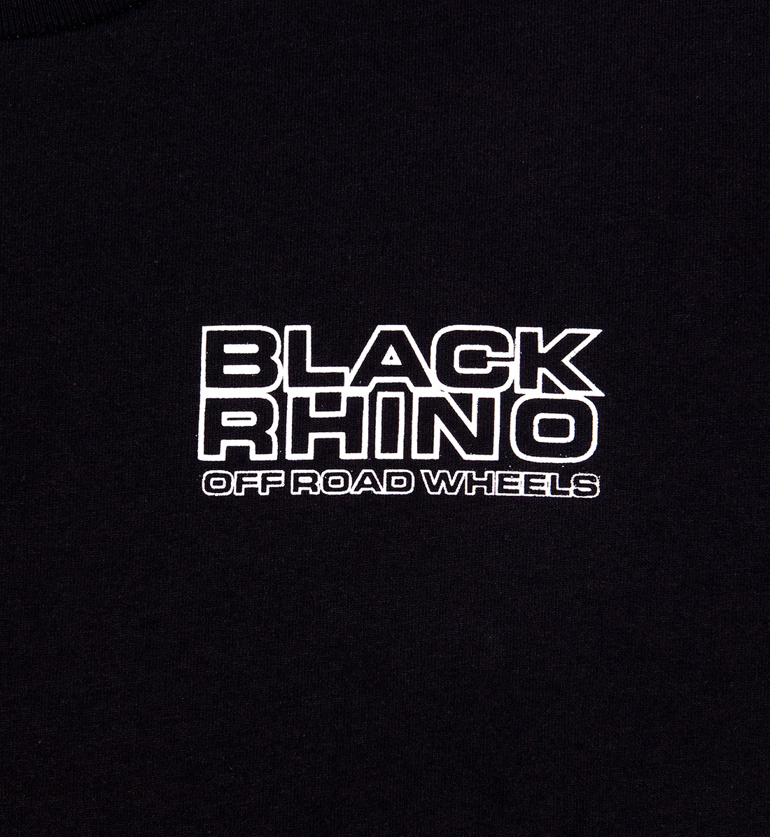 Black Rhino logo short sleeve tee in black with front detail showcasing the logo design.