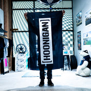 Hoonigan CENSOR BAR Flag featuring a bold black and white design with the word 'CENSOR' across a striped background.