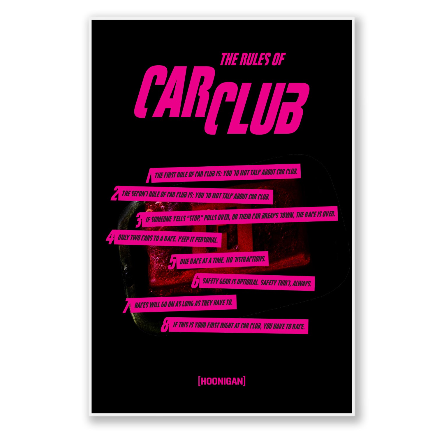 Hoonigan CAR CLUB Poster featuring a vibrant graphic design, measuring 18" x 24".
