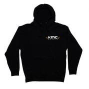 Black pullover hoodie featuring KMC Wheels logo, designed for automotive enthusiasts and casual wear.