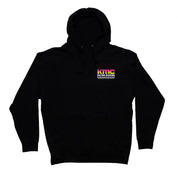 Black pullover hoodie featuring KMC Racing Division V2 logo with colorful graphics and a front kangaroo pocket.