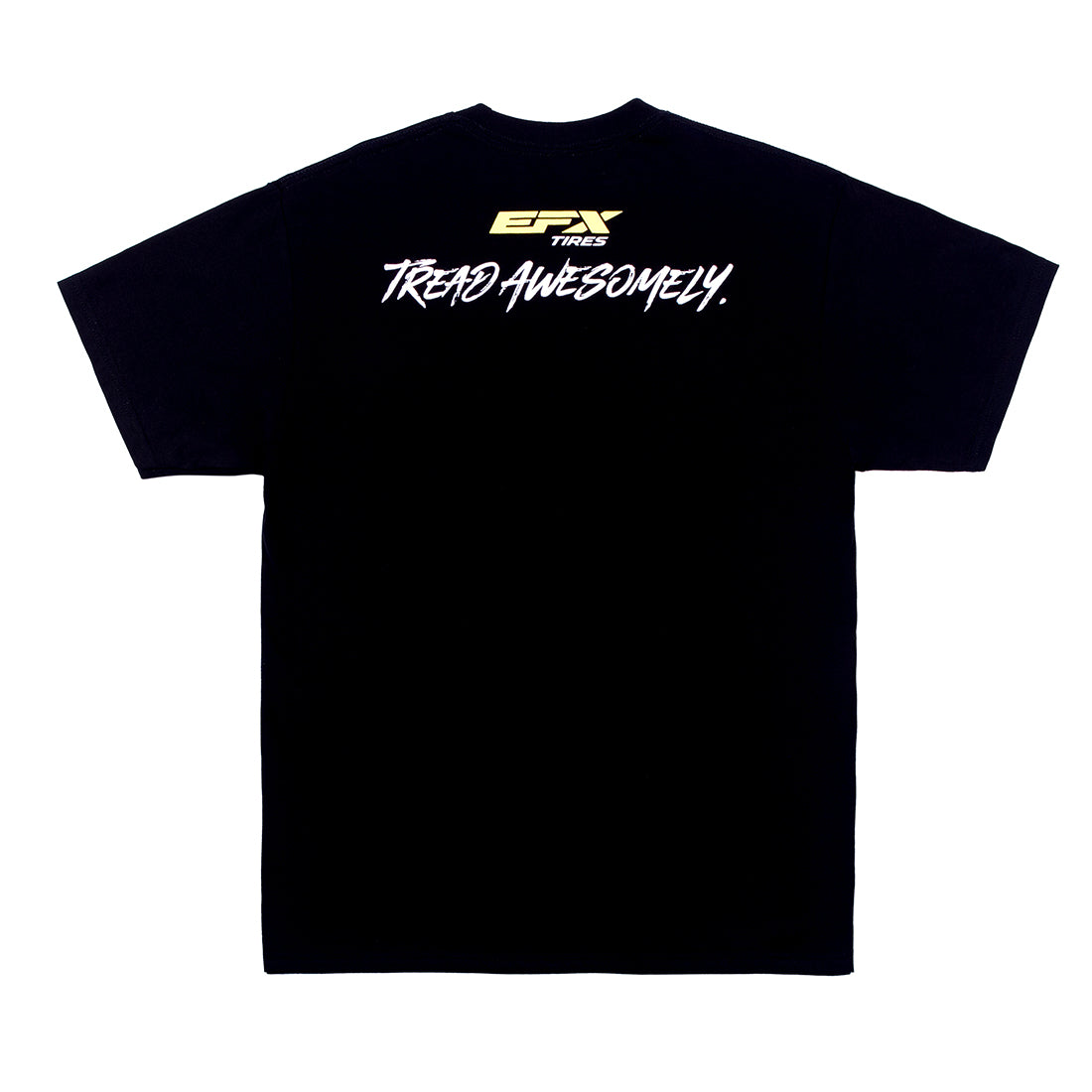 Black short sleeve EFX Tread Awesomely tee with a bold graphic design on the back.