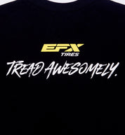 Black EFX TREAD AWESOMELY short sleeve tee featuring a bold graphic design on the back.