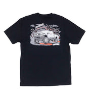 Black short sleeve tee featuring "Fuel MALL CRAWL" graphic on the front, made from soft cotton fabric.