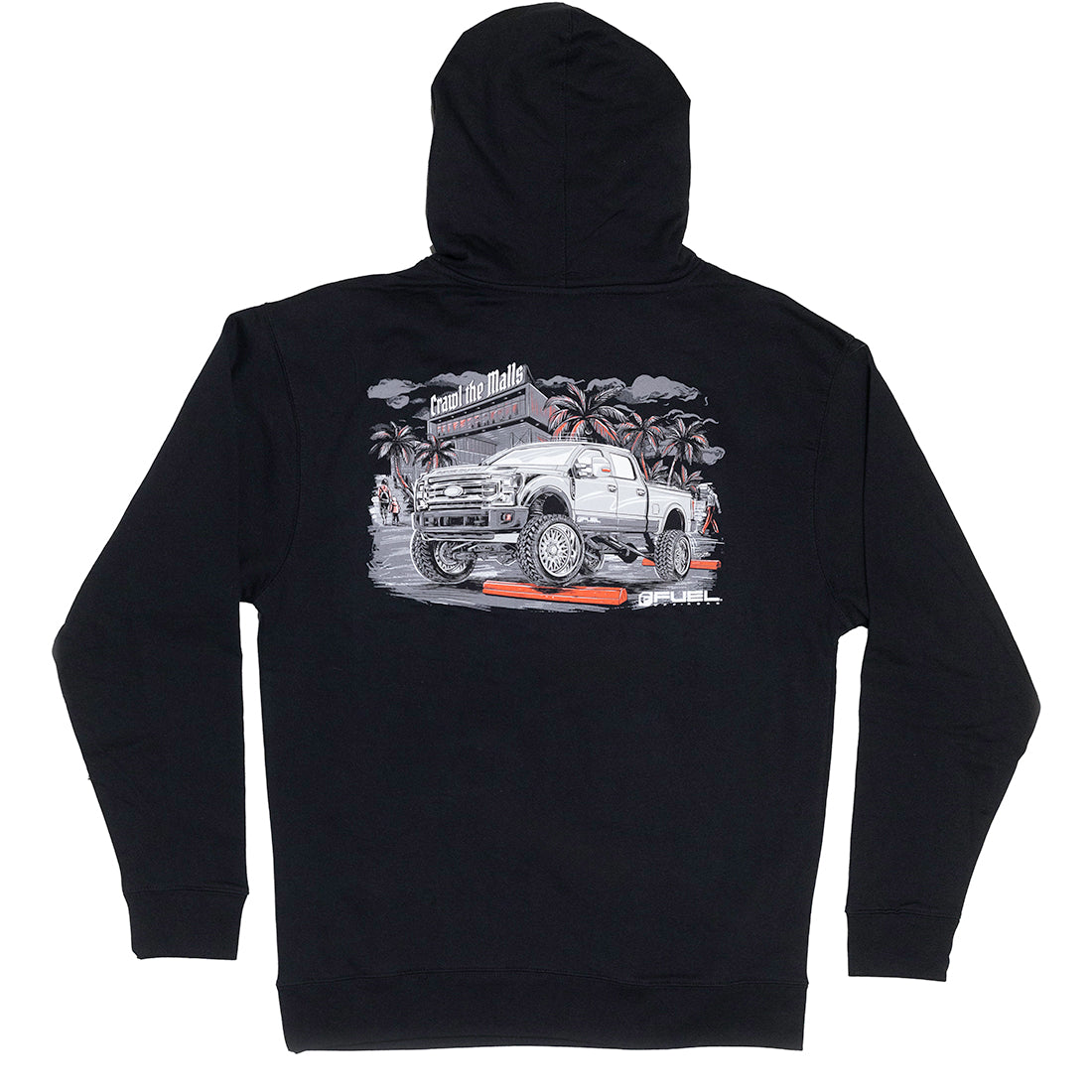 Gray Fuel MALL CRAWL Pullover Hoodie with white logo on chest and drawstring hood.