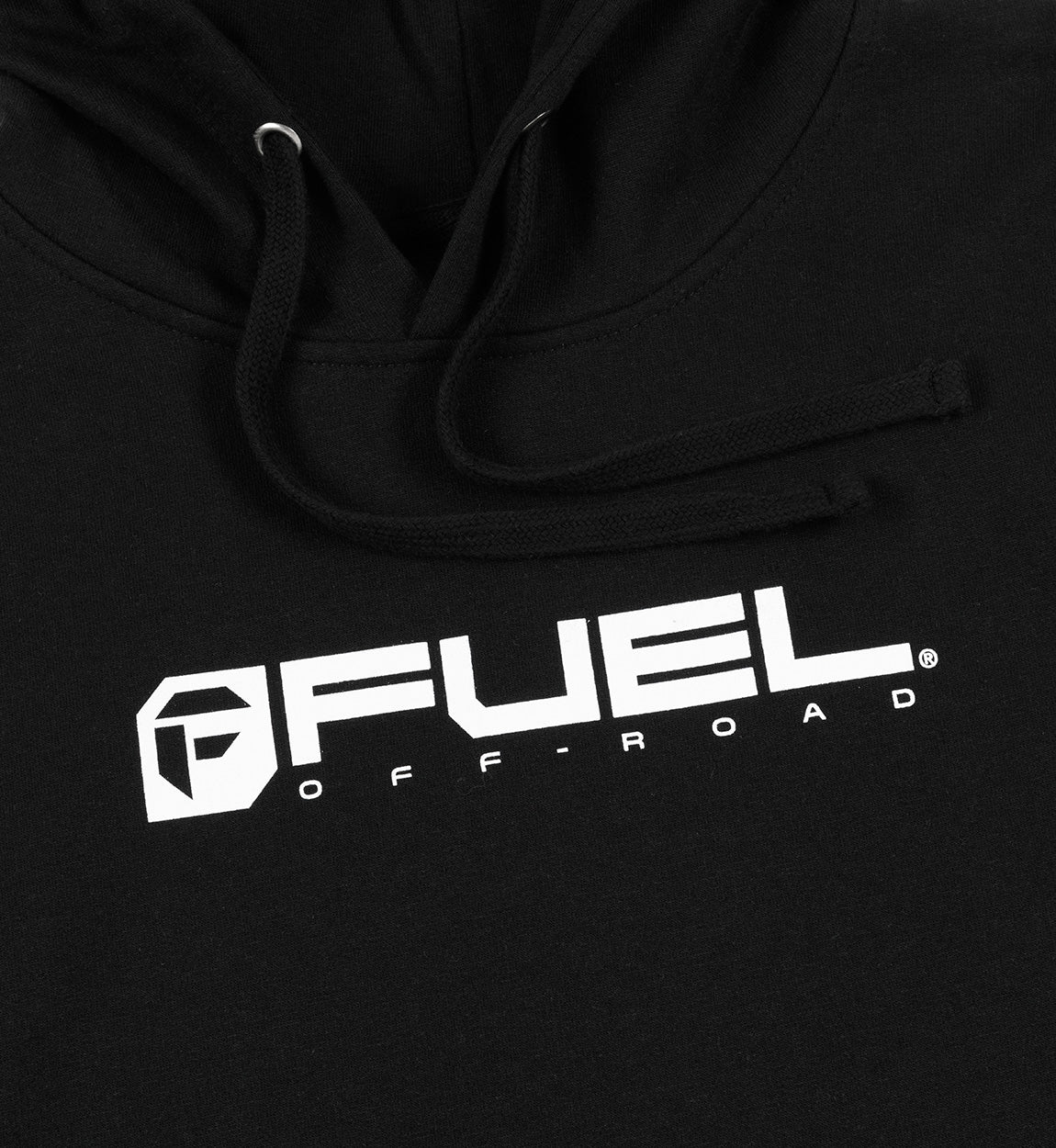 Fuel Logo Hoodie in black featuring a large white logo on the front.