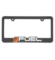 Fuel OFF-ROAD License Plate Frame featuring a sleek black design with 'Fuel' branding, suitable for enhancing vehicle aesthetics.
