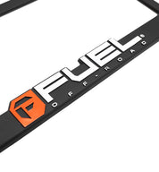 Fuel OFF-ROAD black license plate frame with embossed logo and rugged design.