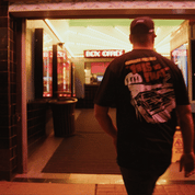 Hoonigan DOUBLE FEATURE Short Sleeve Tee featuring a bold graphic design on a black background.