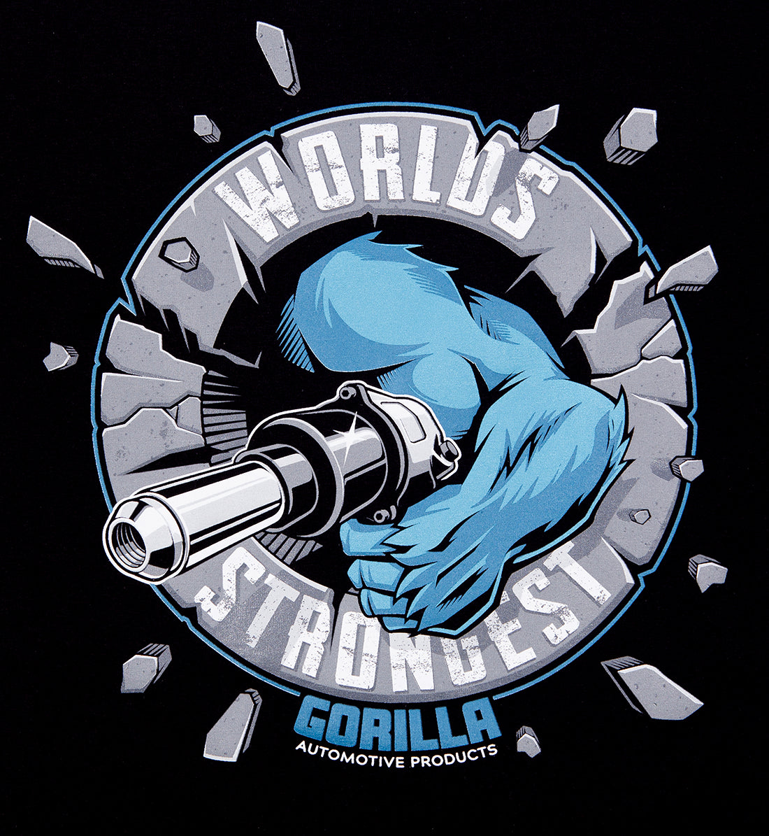 Gorilla WORLDS STRONGEST Short Sleeve Tee in black, showcasing back detail and printed logo design.