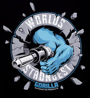 Gorilla WORLDS STRONGEST Short Sleeve Tee in black, showcasing back detail and printed logo design.