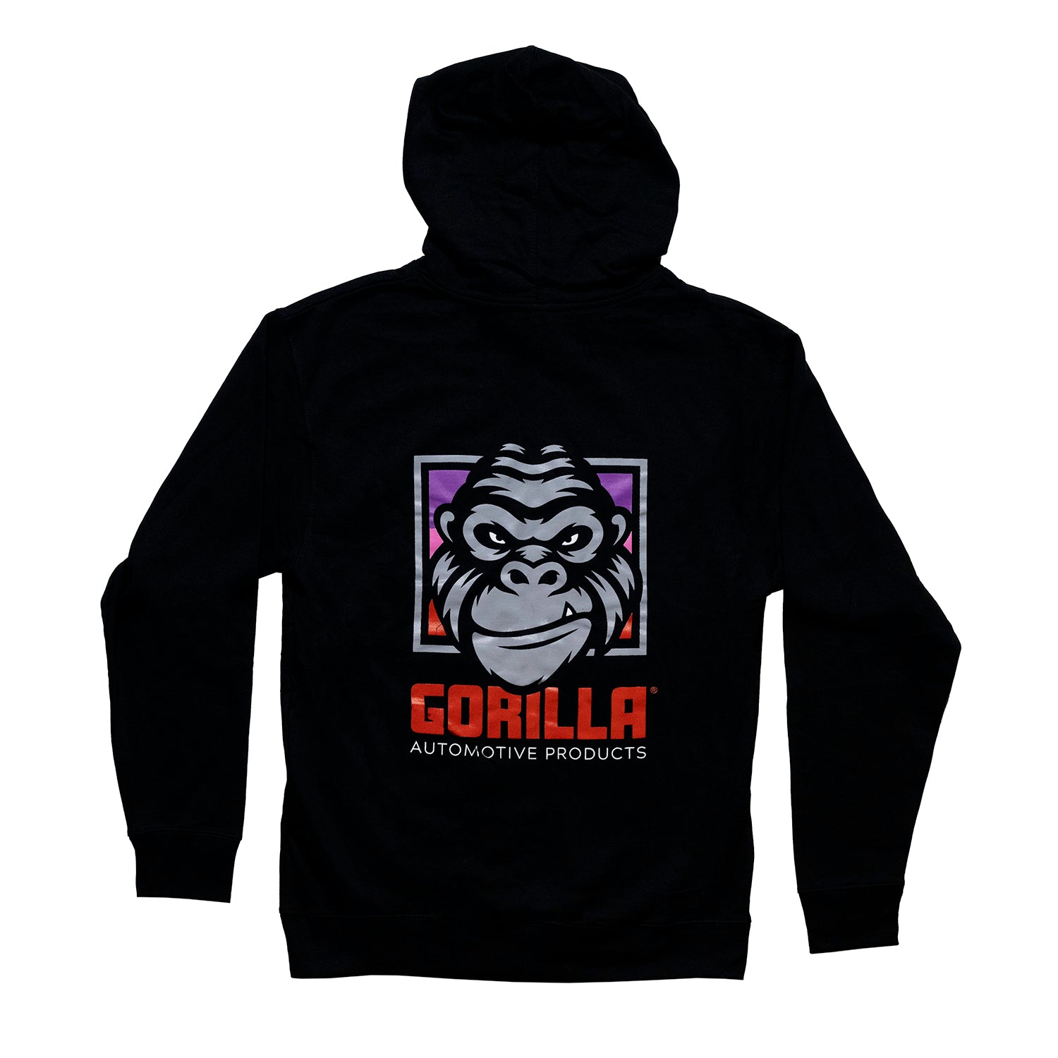 Black Gorilla Automotive hoodie featuring a front logo and a drawstring hood.