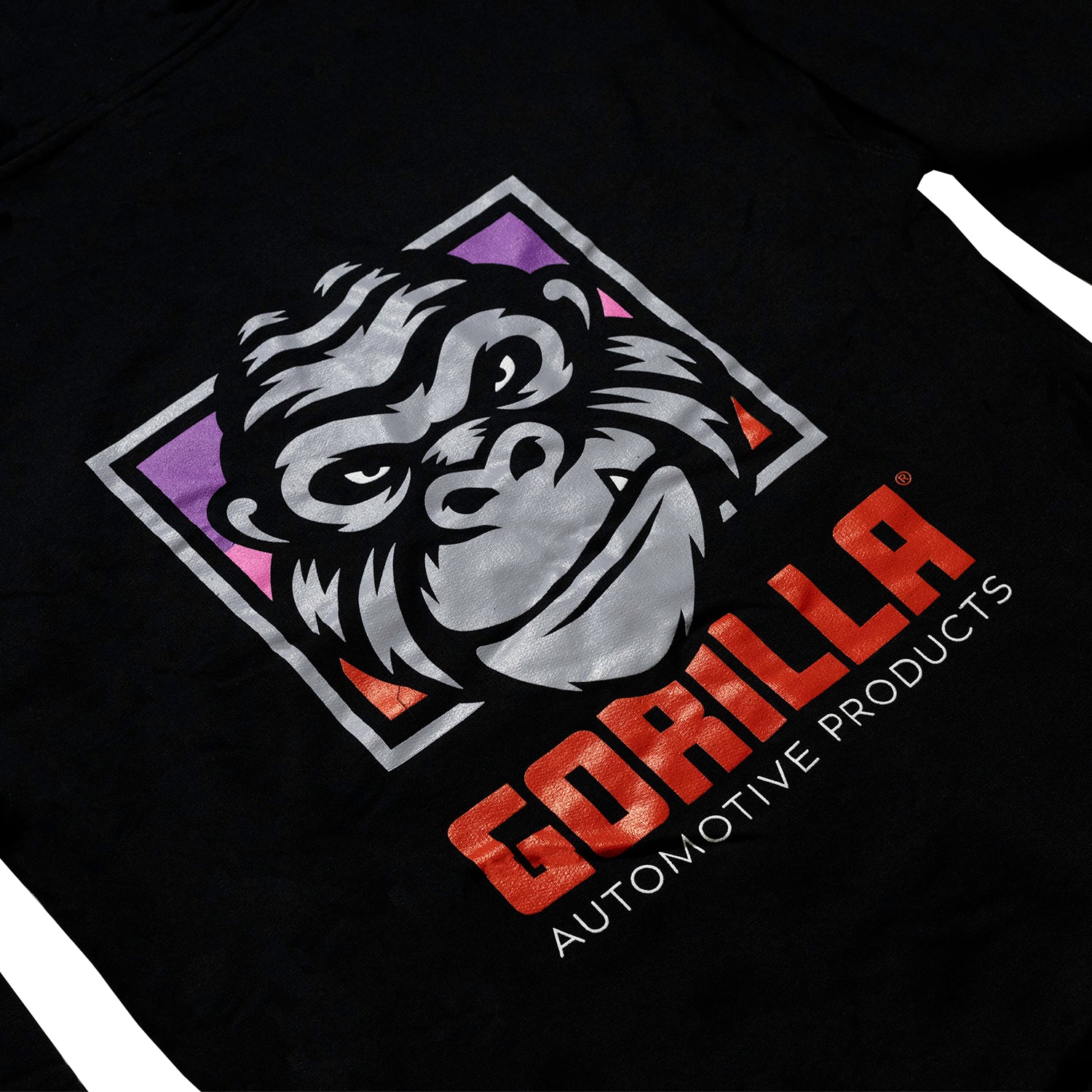 Gorilla Automotive hoodie featuring a bold logo, drawstring hood, and a cozy fit, displayed on a plain background.
