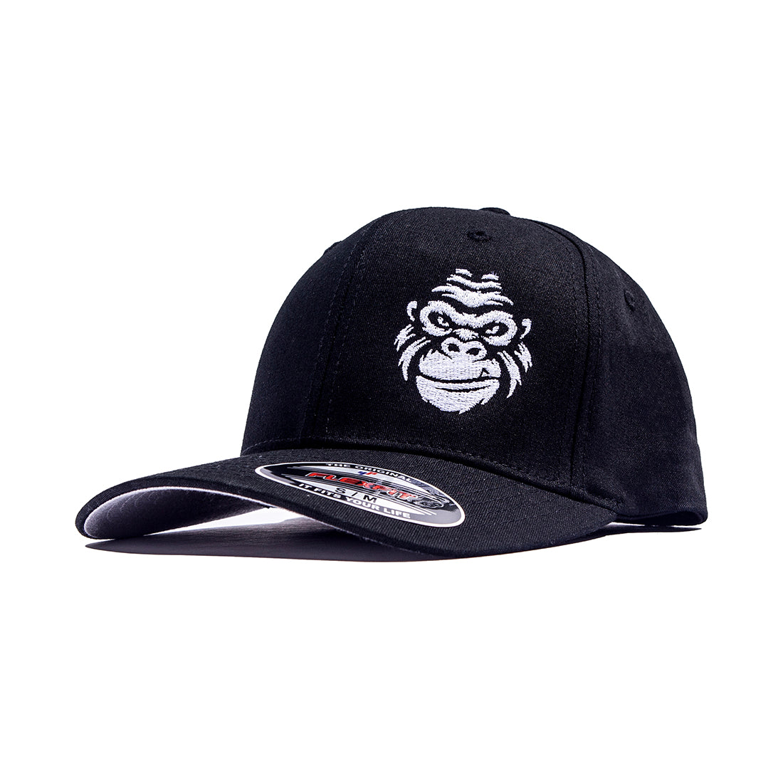 Black Gorilla Automotive FLEXFIT hat with a white embroidered gorilla face logo on the front.