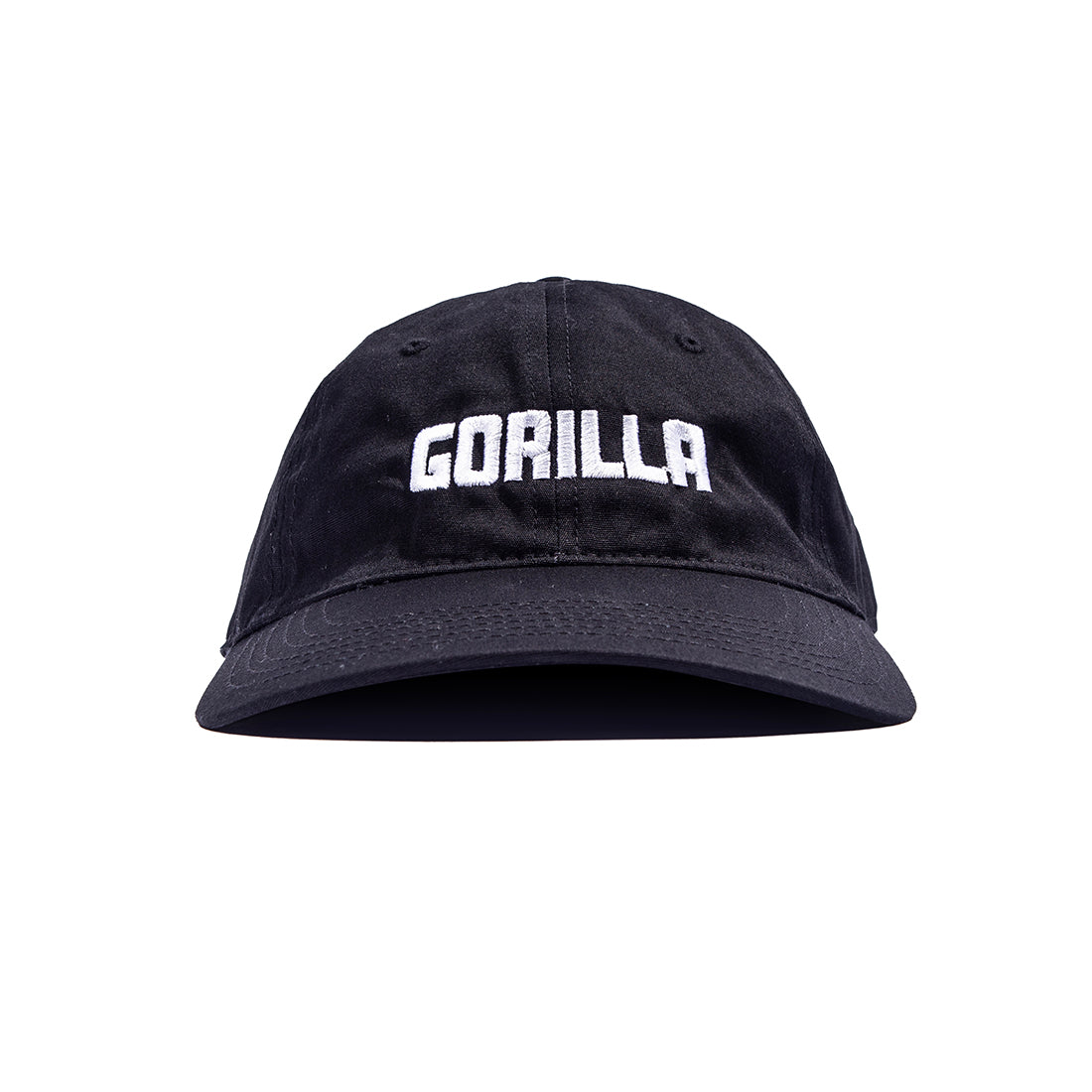 Black Gorilla unstructured dad hat featuring a front logo, adjustable strap, and relaxed fit.