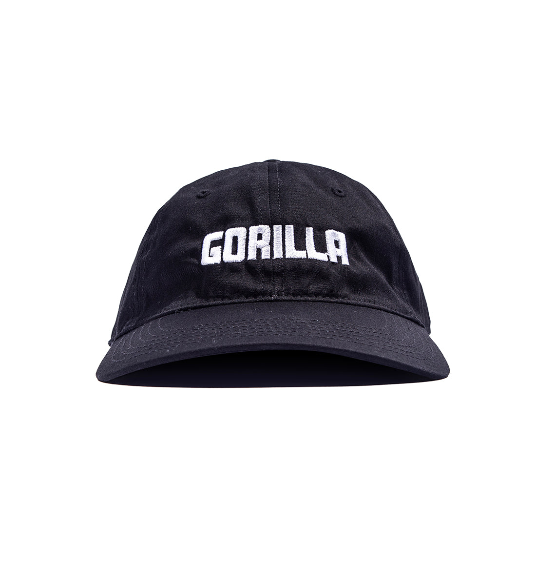 Black Gorilla unstructured dad hat featuring a front logo, adjustable strap, and relaxed fit.