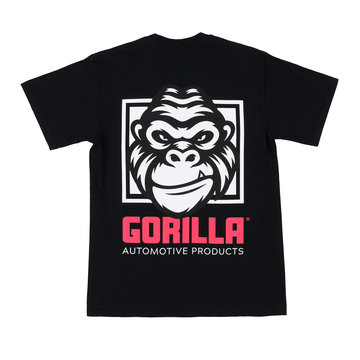 Gorilla logo short sleeve tee featuring bold red text on a black background.