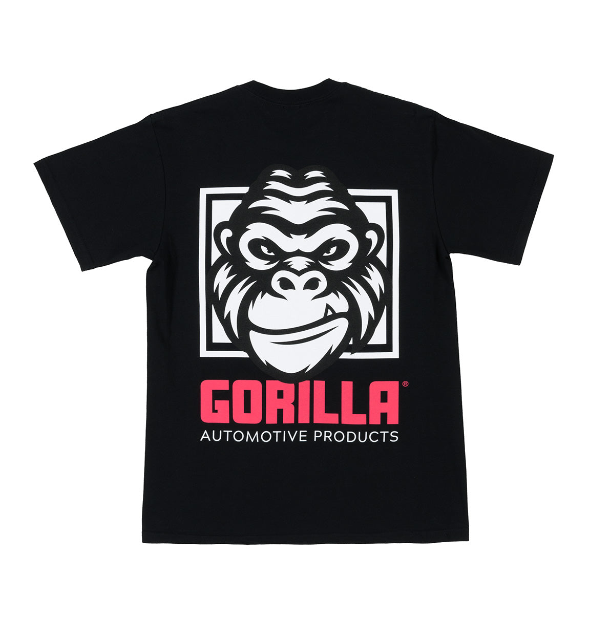 Gorilla logo short sleeve tee featuring bold red text on a black background.