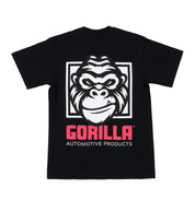 Gorilla logo short sleeve tee featuring bold red text on a black background.