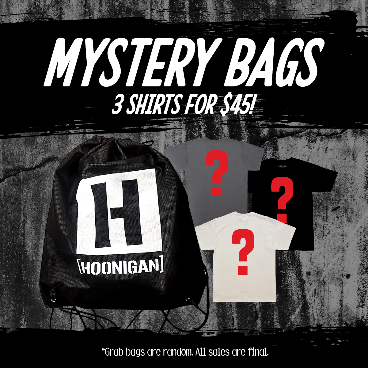 Hoonigan MYSTERY BAG (3 Short Sleeve T-Shirts + Drawstring Bag)