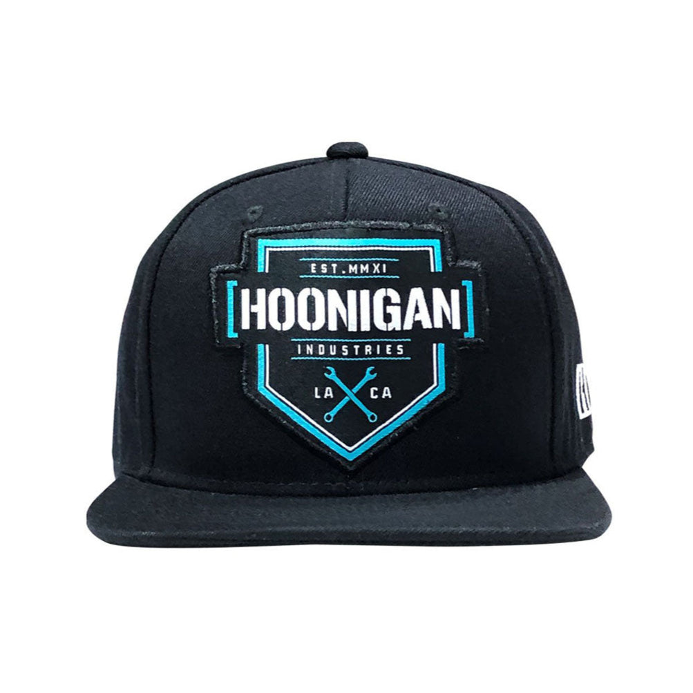 Hoonigan BRACKET X LOGO Snapback Hat in black with white logo on the front.