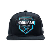 Hoonigan BRACKET X LOGO Snapback Hat in black with white logo on the front.