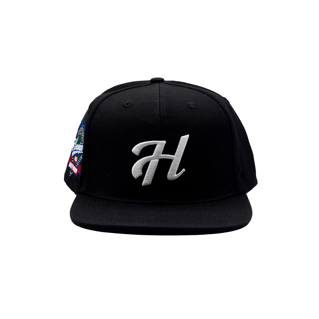 Hoonigan H LEAGUE Snapback Hat in black with embroidered logo on the front.