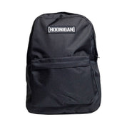 Hoonigan CENSOR BAR Light Backpack featuring a sleek black design with a prominent Hoonigan logo and adjustable straps.