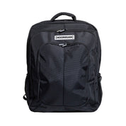 Hoonigan METAL BAR Backpack featuring a sleek black design with a bold logo and multiple compartments, perfect for everyday use.