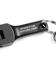 Hoonigan FOUND IT Keychain featuring a humorous engraving about missing tools for car enthusiasts.