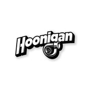 Hoonigan BOOST LEAK sticker featuring bold lettering and a turbocharger graphic, perfect for automotive enthusiasts.