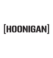 Large black "HOONIGAN" logo sticker with die-cut censor bar design, 28 inches wide, for vehicle or surface decoration.