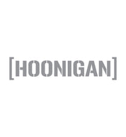 Gray "HOONIGAN" sticker with cut-out censor bar design, 18 inches wide, for vehicle or surface decoration.