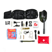 Hoonigan OH SH*T Safety Kit with tools, first aid supplies, flashlight, keychains, and safety accessories arranged on a white background.