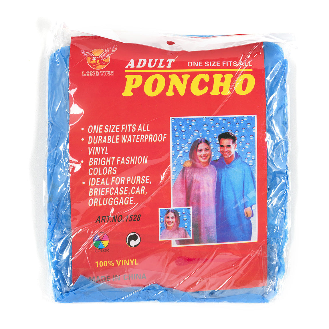 Bright blue waterproof vinyl poncho with "Hoonigan OH SH*T Safety Kit" label, ideal for rain protection and outdoor use.