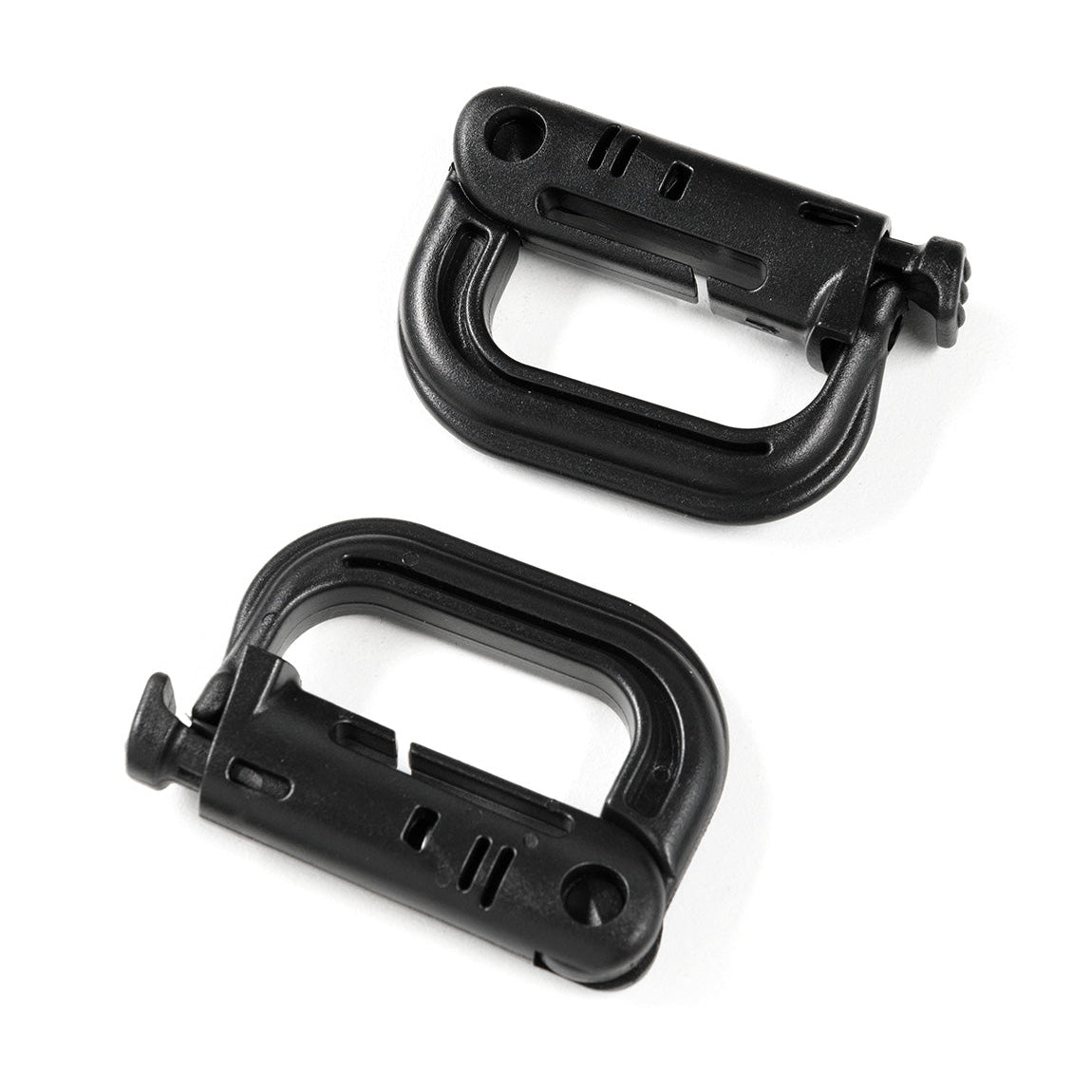 Pair of black safety harness buckles from the Hoonigan OH SH*T Safety Kit, designed for secure vehicle safety and quick release.
