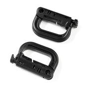 Pair of black safety harness buckles from the Hoonigan OH SH*T Safety Kit, designed for secure vehicle safety and quick release.