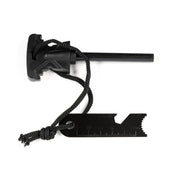 Black safety kit with a handle, adjustable ruler, and rope, designed for emergency vehicle safety and quick access.