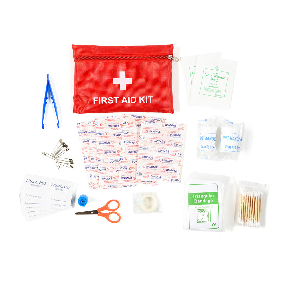Hoonigan OH SH*T Safety Kit with first aid supplies, bandages, alcohol pads, scissors, safety pins, and wound care essentials.