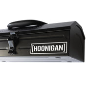 Hoonigan metal tool box featuring a sturdy handle and a prominent logo on the side, designed for durability and style.