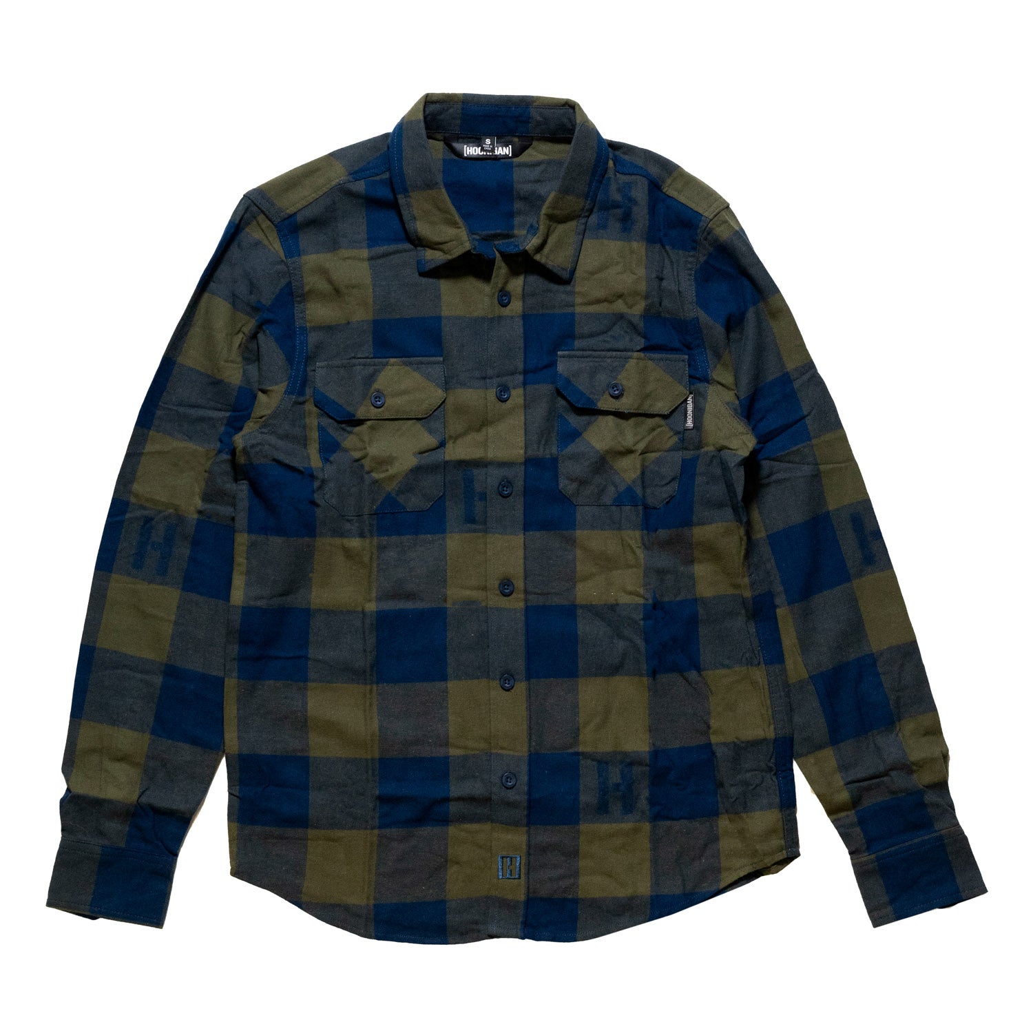 Hoonigan H Icon woven flannel long sleeve shirt in black and red plaid, featuring a button-up front and chest pocket.
