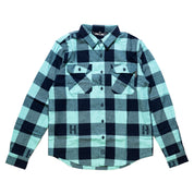 Hoonigan H Icon navy and black woven flannel long sleeve shirt with a checked pattern and logo on the chest.
