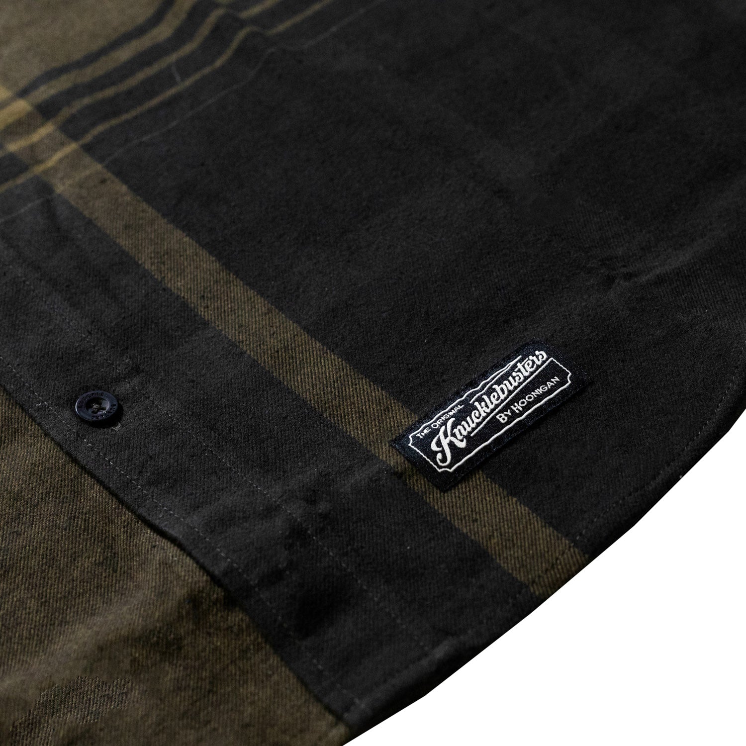Hoonigan H LATHE Flannel Long Sleeve Shirt featuring a red and black plaid pattern with logo on the chest.