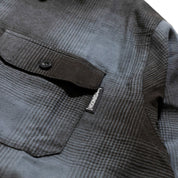 Hoonigan RUST Long Sleeve Flannel Shirt in red and gray checkered pattern, featuring button-up front and stylish collar.