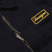 Hoonigan KNUCKLEBUSTERS jacket featuring a bold graphic design in black and white, with a zip-up front and a comfortable fit.