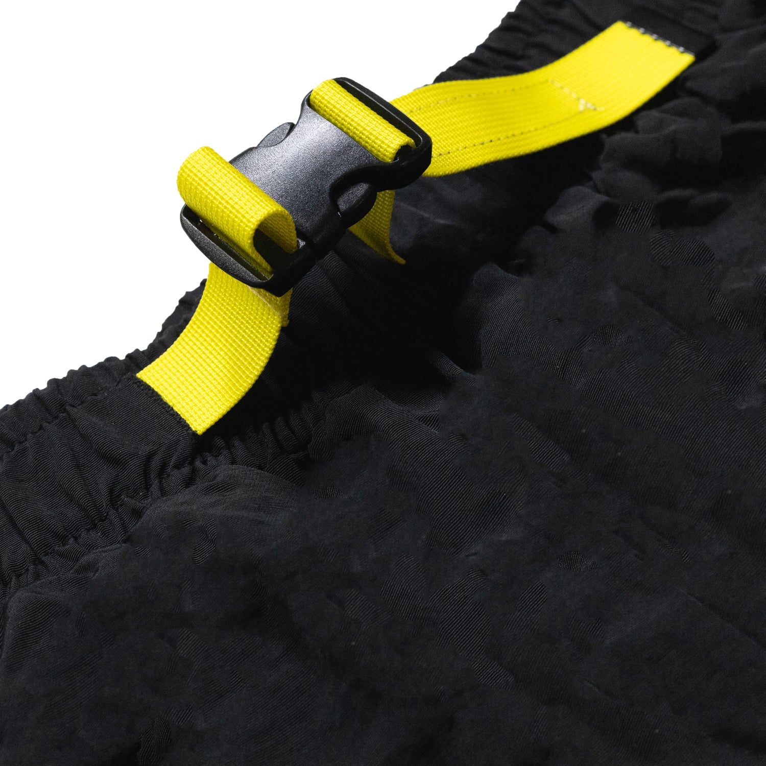 Hoonigan SURGEON GENERAL black nylon shorts with logo patch and side pockets.