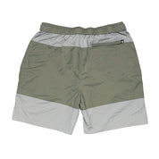 Hoonigan H.A.V.O.C. rain-activated cargo shorts with color-block design, elastic waistband, and zippered back pocket.
