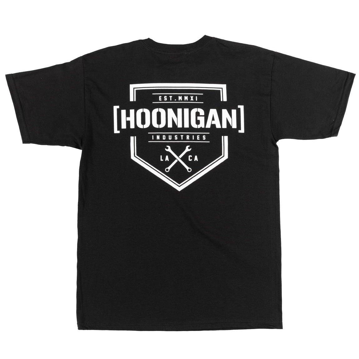 Hoonigan BRACKET X LOGO short sleeve black t-shirt featuring a bold white logo on the front.