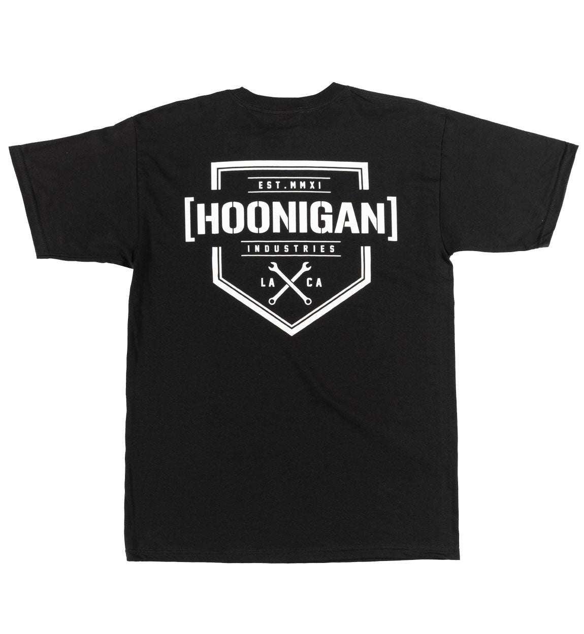 Hoonigan BRACKET X LOGO short sleeve black t-shirt featuring a bold white logo on the front.