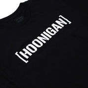Hoonigan BRACKET CENSOR BAR LOGO Short Sleeve Tee in black, featuring a bold white logo design on the front.